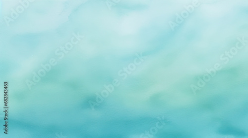 blue sky with clouds, Light blue green abstract pattern. Gradient. Painted watercolor paper texture. Teal color art background with space for design. 