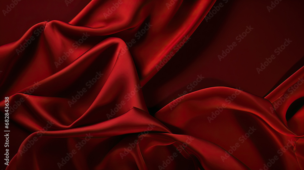 Obraz premium red satinbackground, black red silk satin. Beautiful soft folds. Shiny fabric.Dark luxury background with space for design. Christmas, Birthday, Valentine day, Valentine. Festive concept. Banner. Flat