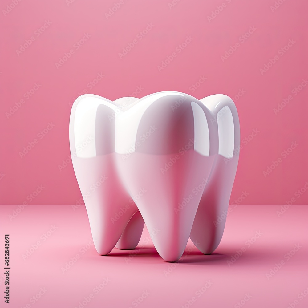 pink ceramic shining tooth, 3d cartoon style pink ceramic shining tooth, 3d cartoon style