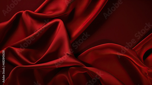 red satinbackground, black red silk satin. Beautiful soft folds. Shiny fabric.Dark luxury background with space for design. Christmas, Birthday, Valentine day, Valentine. Festive concept. Banner. Flat