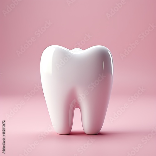 White ceramic shining tooth, 3d cartoon style