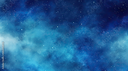 Blue watercolor space background. Illustration digital painting , space background,sky with stars
