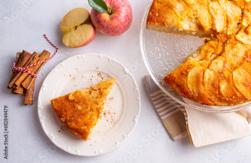 Caramelized apple cake is a delicious dessert. Turkish name; elmali kek photo