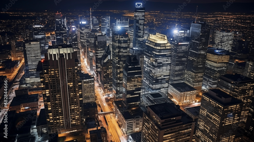 Cityscape from Above: Take a bird's-eye view of the city at night, emphasizing the architectural beauty and sophistication that defines the luxury nightlife Cityscape from Above: Take a bird's-eye view of the city at night, emphasizing the architectural beauty and sophistication that defines the luxury nightlife