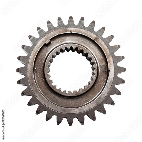 Old metal gear wheel or pinion part Motorcycle Gear isolated on transparent background. photo