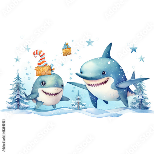 Sharks with a christmas tree