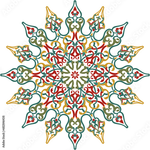 Vector colored round Turkish ornament. Endless Ottoman national circle.