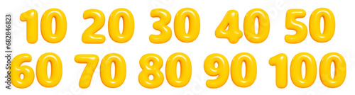 Balloon number 3d set. Render illustration of cartoon yellow glossy inflatable numbers photo