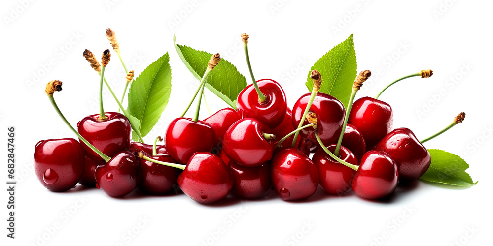 Fresh cherries arranged in an orderly manner On a white background, there is space, a beautiful view. Fresh cherries arranged in an orderly manner On a white background, there is space, a beautiful view.