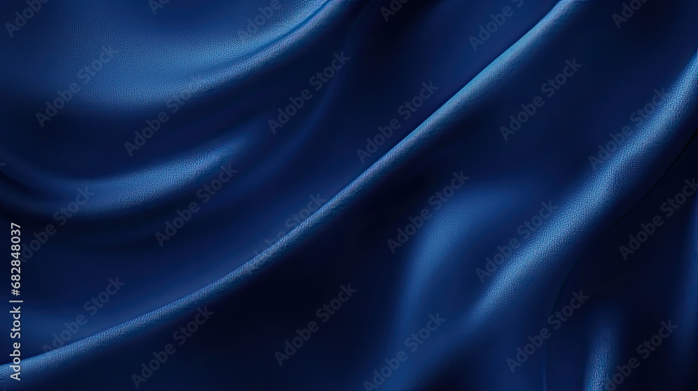 Fototapeta premium Abstract dark blue background. dark blue fabric texture background. dark blue silk satin. Curtain. Luxury background for design. Shiny fabric. Wavy folds. 