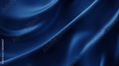 Abstract dark blue background. dark blue fabric texture background. dark blue silk satin. Curtain. Luxury background for design. Shiny fabric. Wavy folds. 