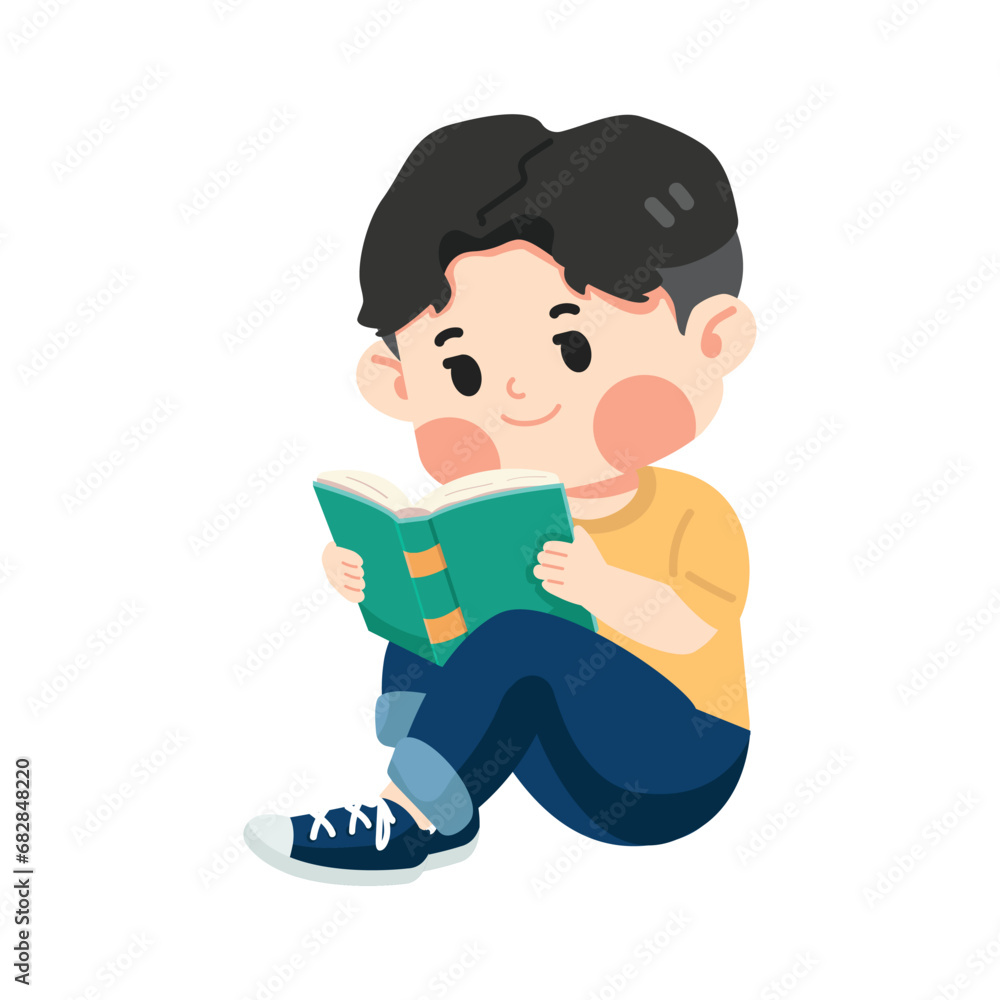 Cute little boy reading book