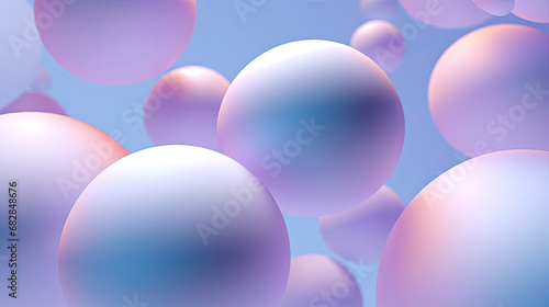 Abstract 3d background design with pastel colored spheres, pink and blue 3d spheres
