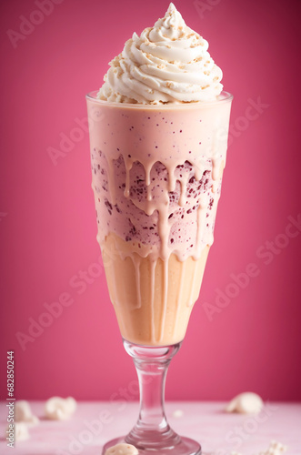 ice cream stick in glass cup with purple background photo