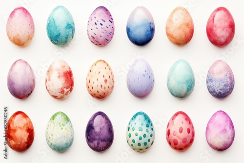 Watercolor painted Easter eggs, artistic and delicate, ideal for backgrounds