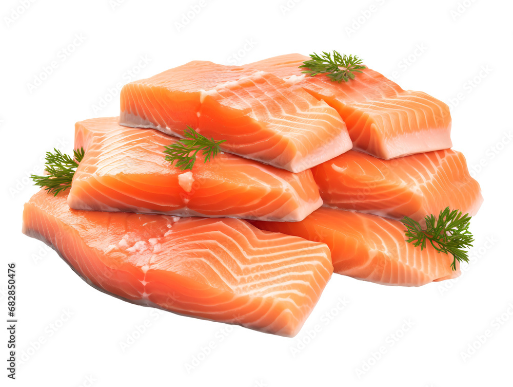 Succulent Slices of Salmon, isolated on a transparent or white background Succulent Slices of Salmon, isolated on a transparent or white background