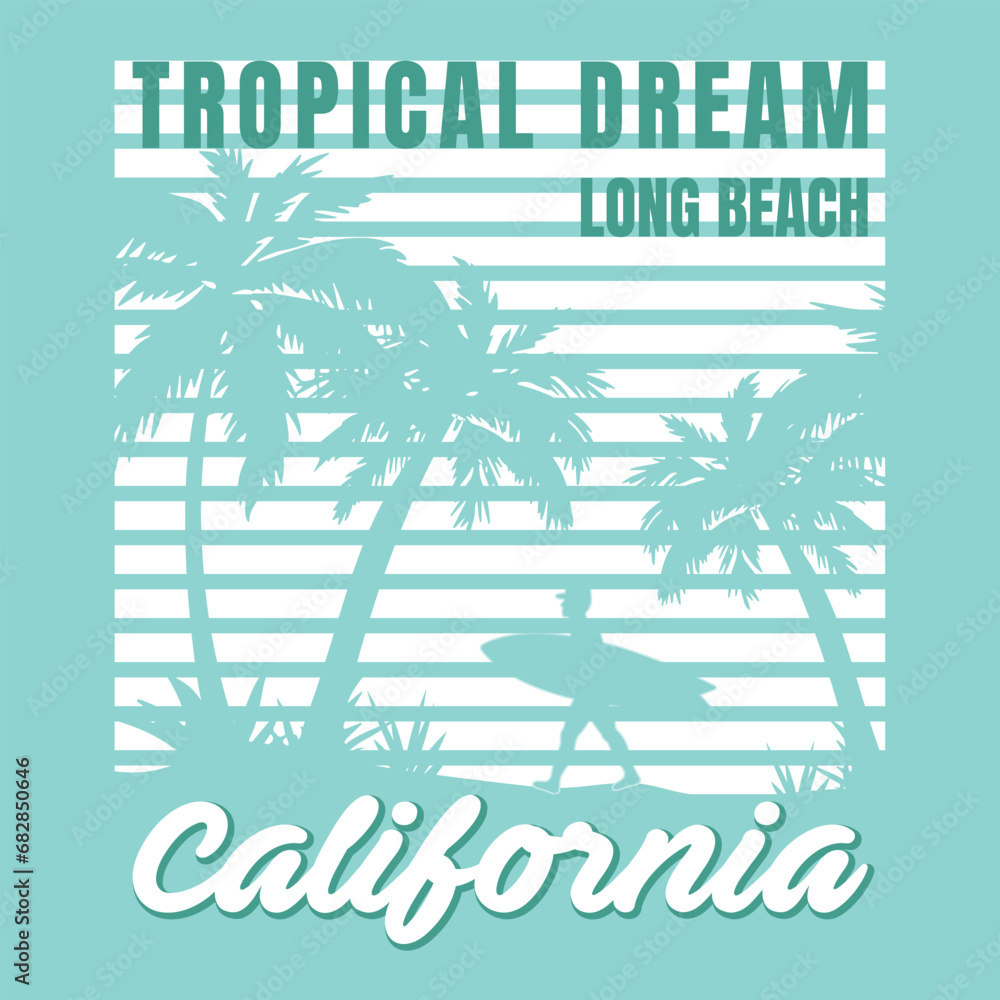 Wave surf print and palm tree design for t-shirt, poster etc