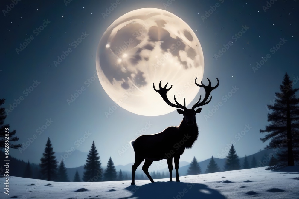 A reindeer in front of a full moon A reindeer in front of a full moon