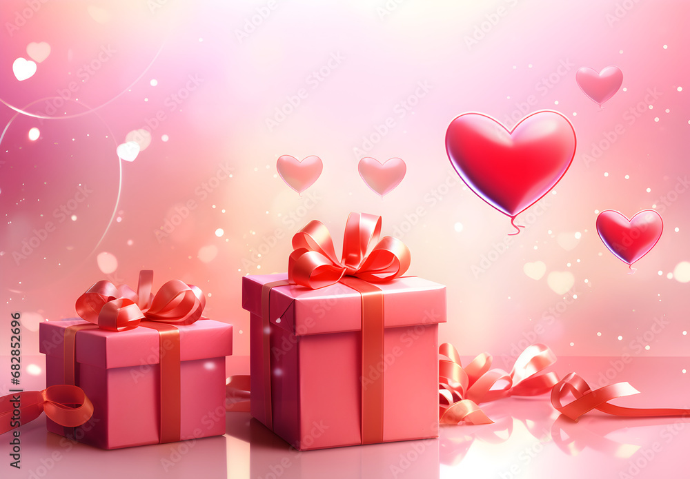 valentines background with gift box gift, box, present, christmas, love, birthday, valentine, heart, ribbon, bow, holiday, celebration, decoration, pink, surprise, 