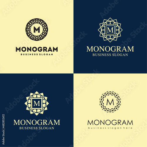M Logo Monogram Premium Letter Set Template. Geometric Logotype, Abstract monogram elegant logo design templates