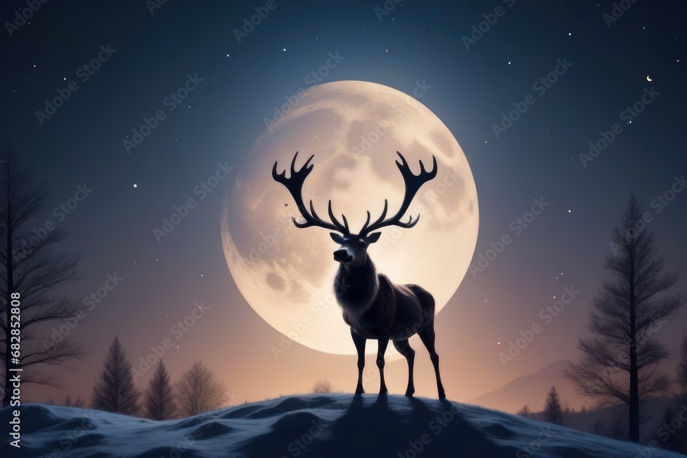 A reindeer in front of a full moon A reindeer in front of a full moon