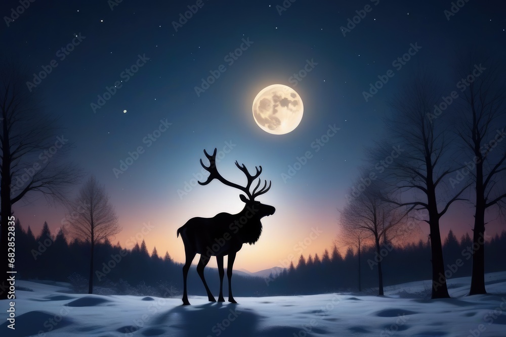A reindeer in front of a full moon A reindeer in front of a full moon