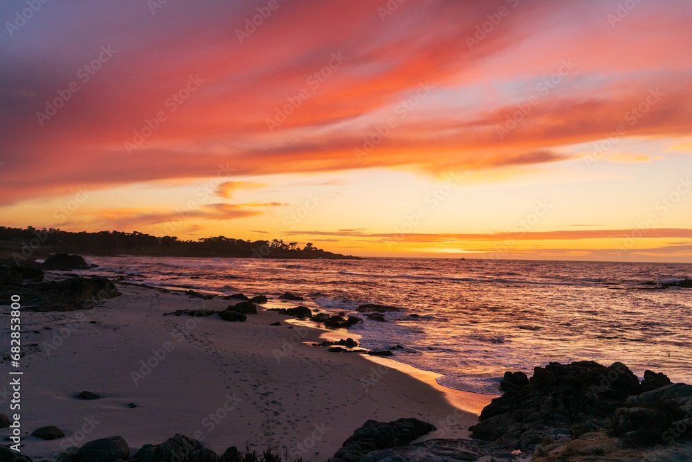 Colorful Pacific Ocean Sunset on 17-Mile Drive, Pebble Beach, CA