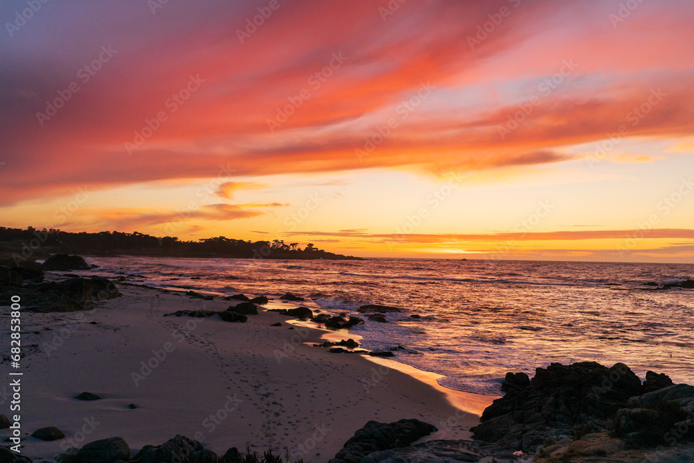 Colorful Pacific Ocean Sunset on 17-Mile Drive, Pebble Beach, CA Colorful Pacific Ocean Sunset on 17-Mile Drive, Pebble Beach, CA