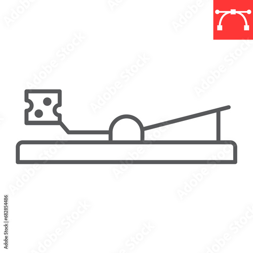 Mouse trap line icon, pest control and kill rat, mousetrap icon vector icon, vector graphics, editable stroke outline sign, eps 10.