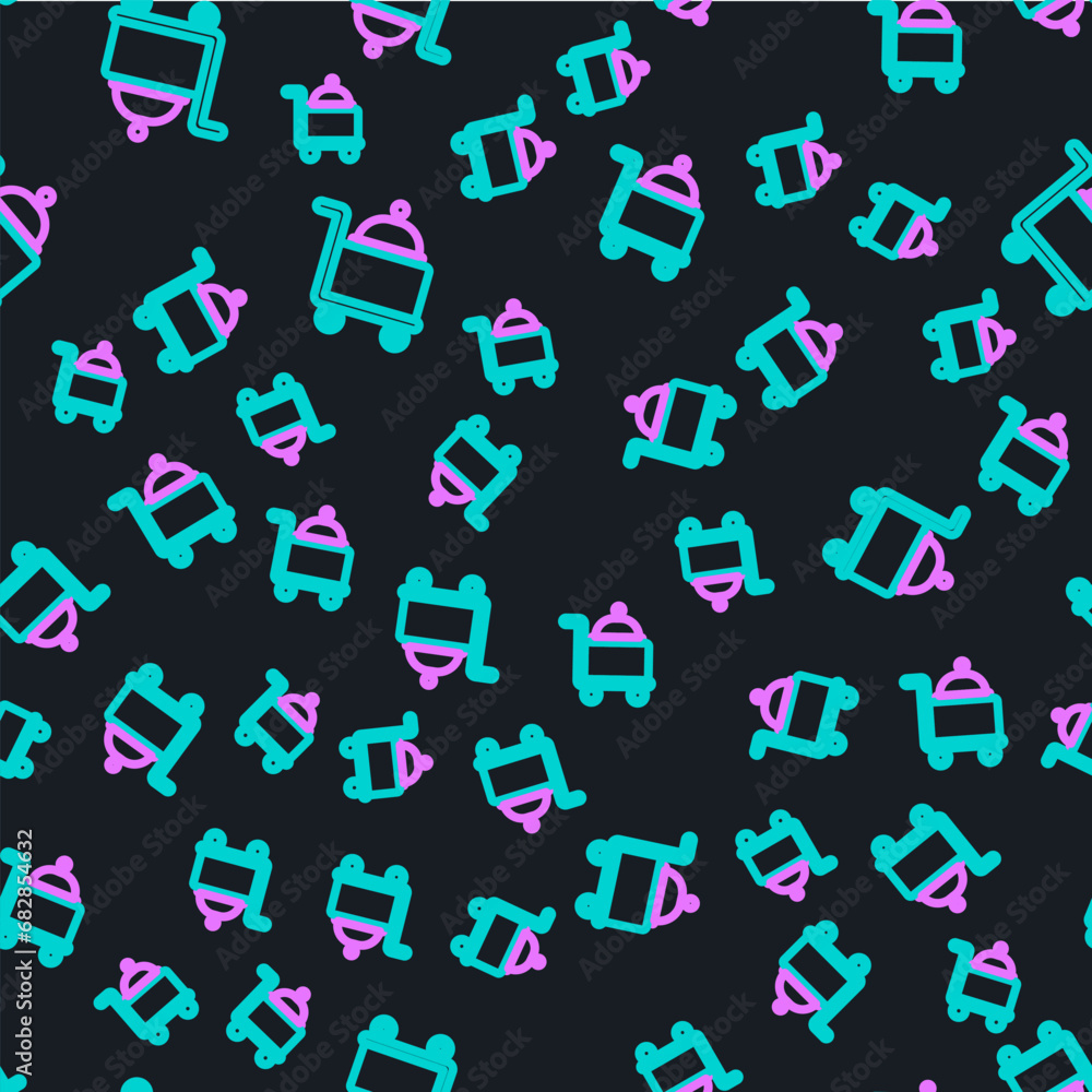 Line Covered with a tray of food icon isolated seamless pattern on black background. Tray and lid sign. Restaurant cloche with lid. Vector Line Covered with a tray of food icon isolated seamless pattern on black background. Tray and lid sign. Restaurant cloche with lid. Vector