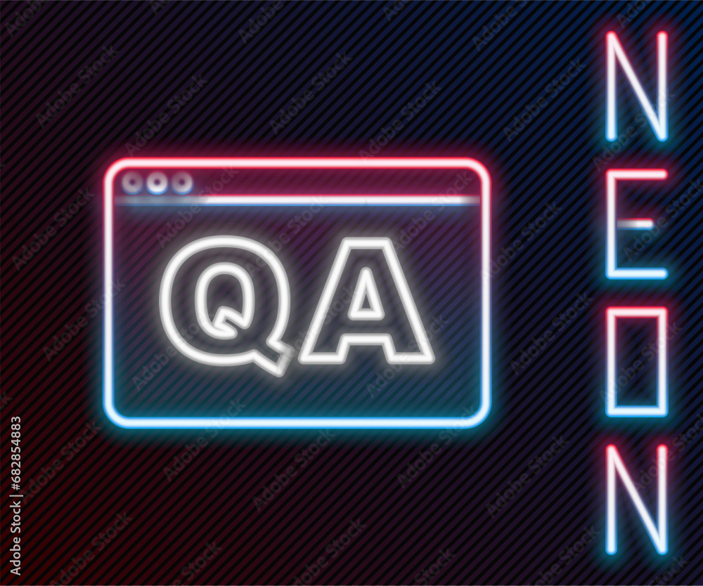 Glowing neon line Speech bubbles with Question and Answer icon isolated on black background. Q and A symbol. FAQ sign. Chat speech bubble and chart. Colorful outline concept. Vector Glowing neon line Speech bubbles with Question and Answer icon isolated on black background. Q and A symbol. FAQ sign. Chat speech bubble and chart. Colorful outline concept. Vector