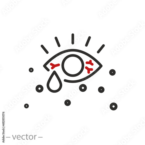 inflamed eyes from allergy icon, sore eye, thin line symbol on white background - editable stroke vector illustration
