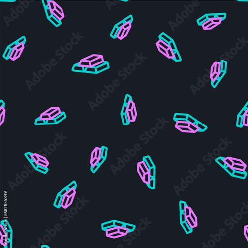 Line Gold bars icon isolated seamless pattern on black background. Banking business concept. Vector