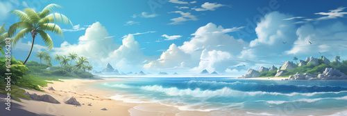 tropical island in the ocean sea, sky, beach, ocean, water, clouds, cloud, nature, summer, sand, horizon, tropical, wave