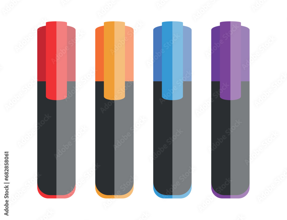 Stationery elements of flat cartoon set. In this captivating artwork a colorful vibrant markers will help you make your mark on art. Vector illustration. Stationery elements of flat cartoon set. In this captivating artwork a colorful vibrant markers will help you make your mark on art. Vector illustration.