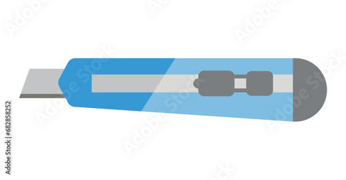 Stationery elements of flat cartoon set. Bright style complements the variety of school stationery, with a special focus on the essential clerical knife. Vector illustration.