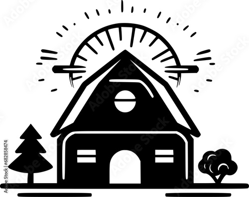 Farmhouse | Black and White Vector illustration