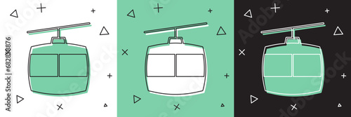Set Cable car icon isolated on white and green, black background. Funicular sign. Vector