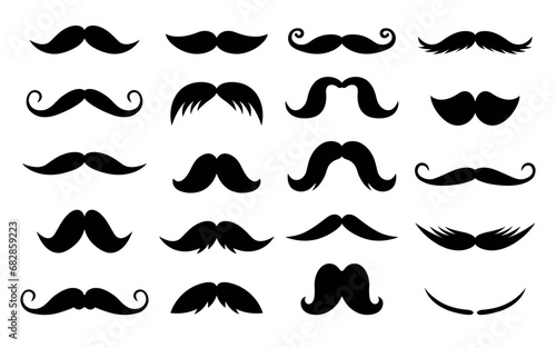 Set of black mustaches isolated on white background. Can be used for icons, clipart, designs, etc. Vector illustration.