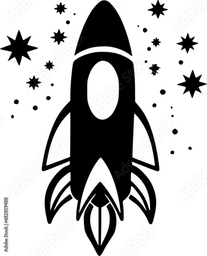 Rocket - Black and White Isolated Icon - Vector illustration