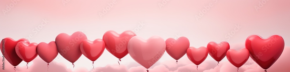 Valentine love balloons as banner, a card sent, often anonymously, on St. Valentine's Day February 14 to a person one loves or is attracted to