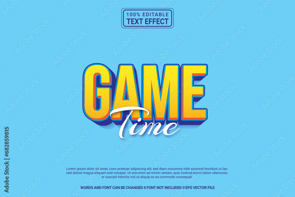 Editable text effect Game Time 3d cartoon template style modren premium vector Editable text effect Game Time 3d cartoon template style modren premium vector