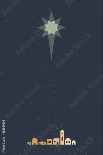 God is with us, Christmas card. Christmas star over Bethlehem