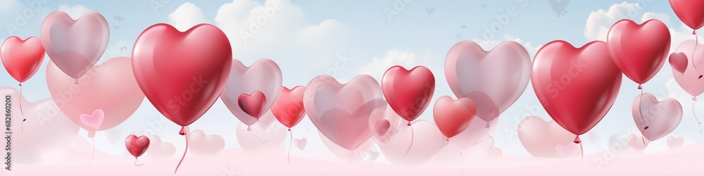Valentine love balloons as banner, a card sent, often anonymously, on St. Valentine's Day February 14 to a person one loves or is attracted to