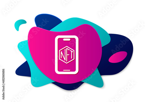 Color Mobile with art store app icon isolated on white background. Technology of selling NFT tokens for cryptocurrency. Non fungible token. Abstract banner with liquid shapes. Vector