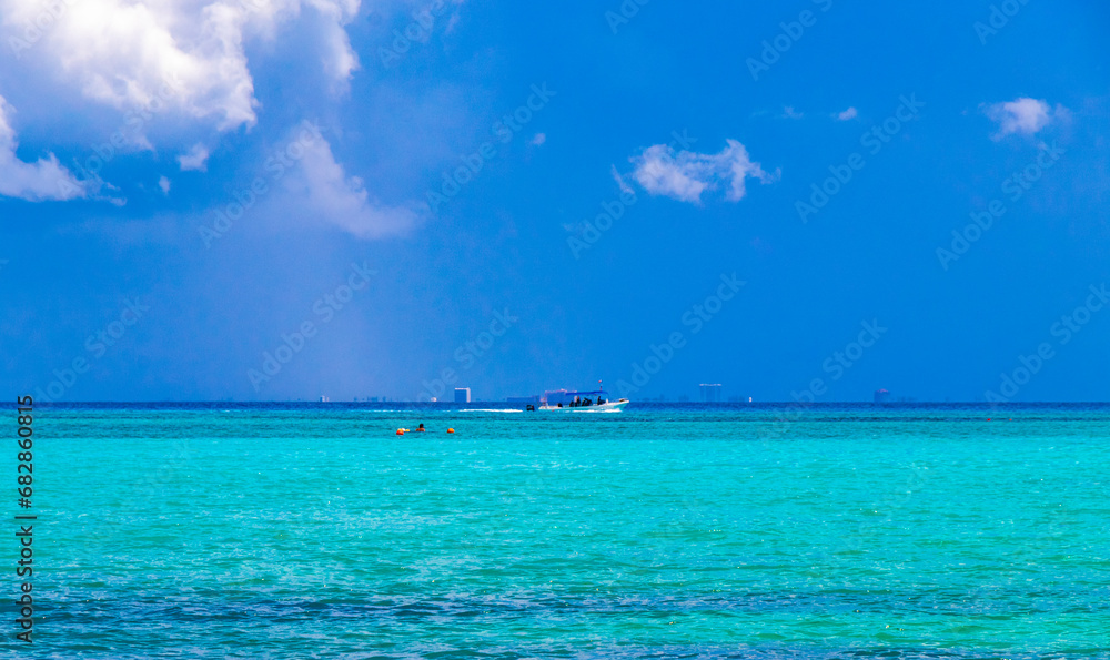 Boats yachts catamaran jetty ferry Playa del Carmen Cozumel Mexico.