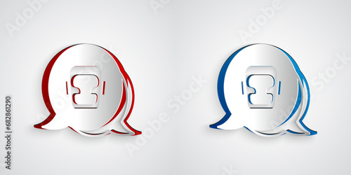 Paper cut Boxing helmet icon isolated on grey background. Paper art style. Vector