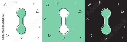 Set Dumbbell icon isolated on white and green, black background. Muscle lifting, fitness barbell, sports equipment. Vector