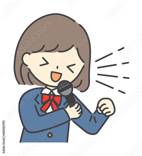 マイクを持って主張する女子学生