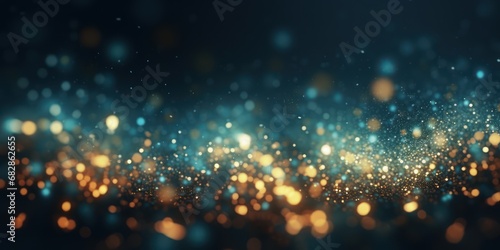 Festive celebration holiday christmas, new year, new year's eve banner template illustration - Abstract gold bokeh lights on dark blue background texture, de-focused © kimly